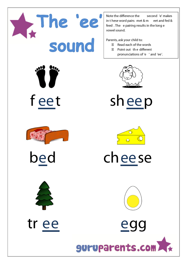 double E sound for kindergarten while preschooler is learning E