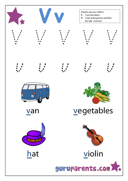 Letter V Worksheet For Kindergarten Letter V Word List With Illustrations Printable Poster 